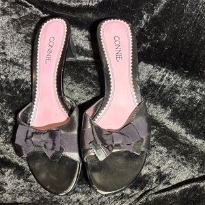 Connie Women's Black Heeled Slides with Bow
